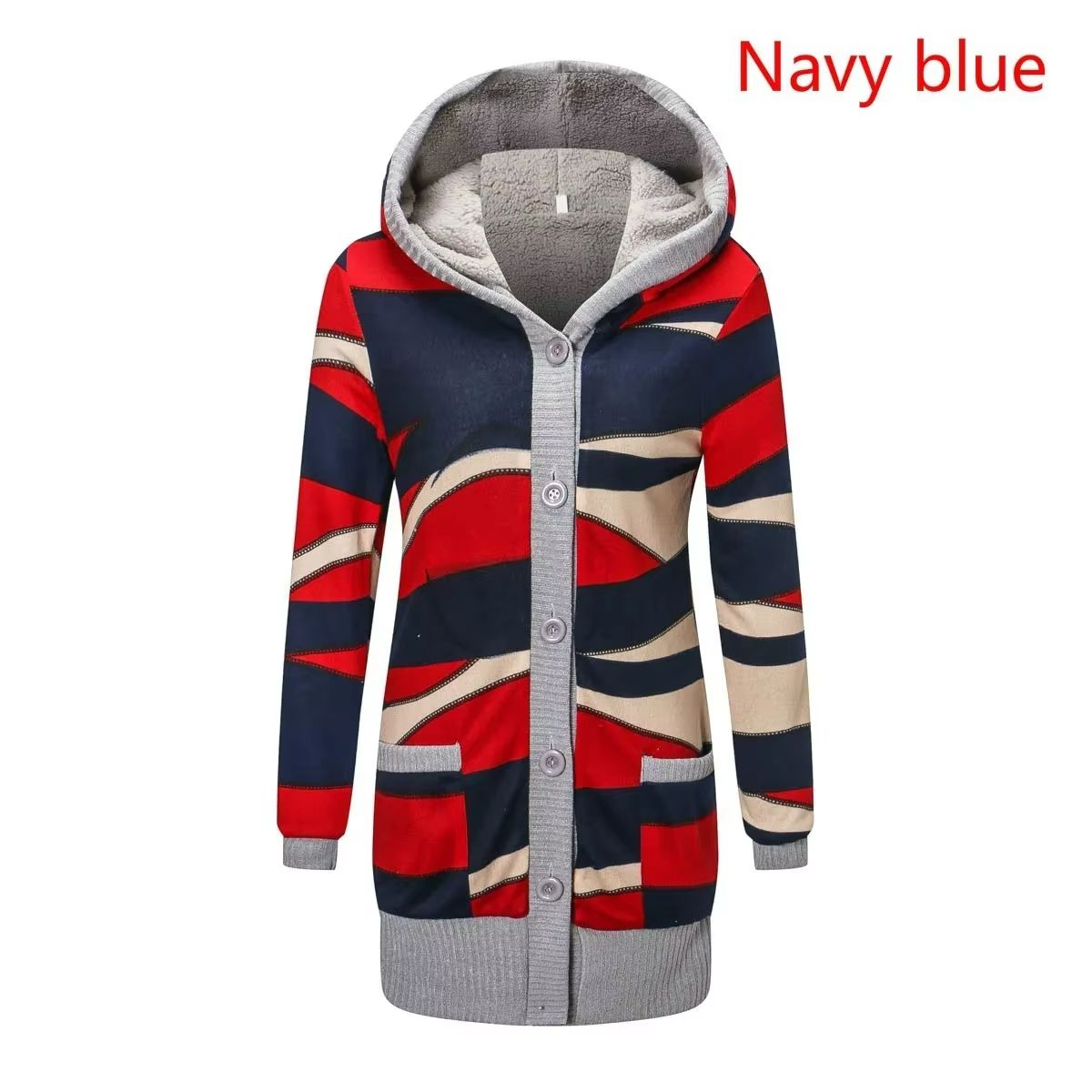 Cozy Striped Hooded Women's Cardigan – Plush Lined, Long Sleeve Autumn Winter Sweater Coat