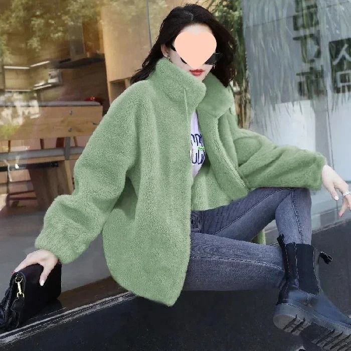 Women thickened fleece zip up stand collar hoodie jacket casual winter outerwear