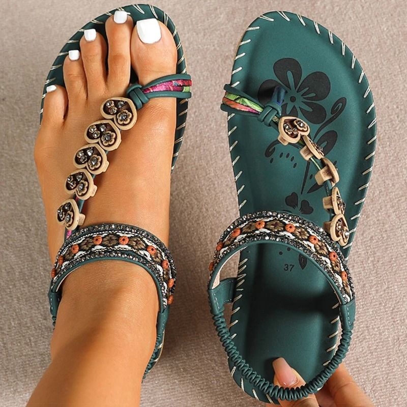 Women bohemia style low heel sandals breathable casual beach summer shoes