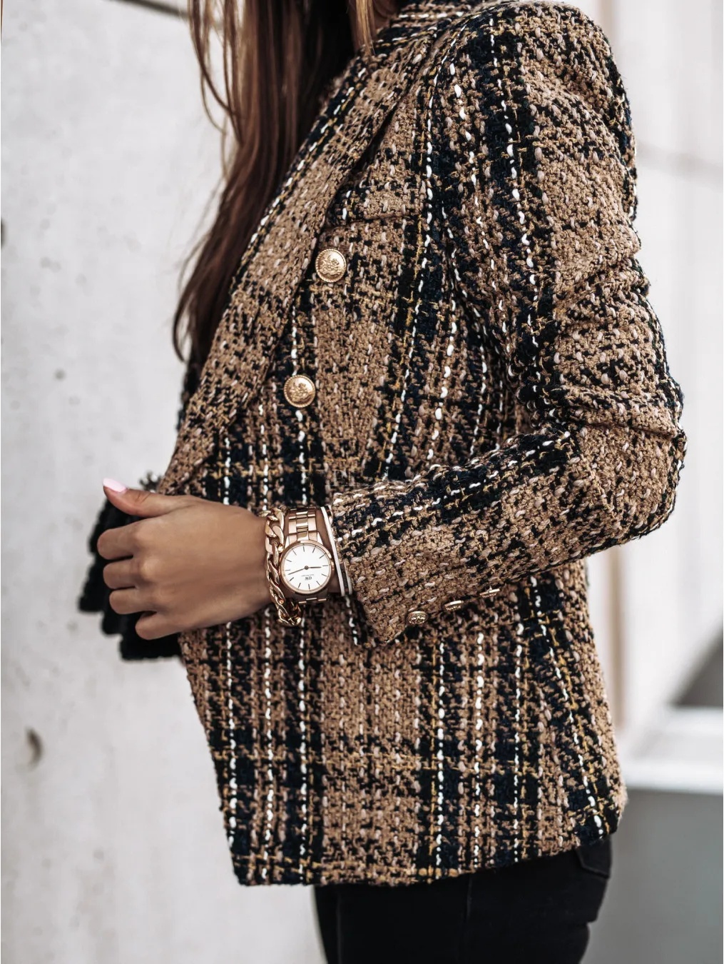 Women's Printed Suit Jacket, Autumn Winter New Style, Long Sleeve Double Button Blazer, Regular Fit Polyester Fiber