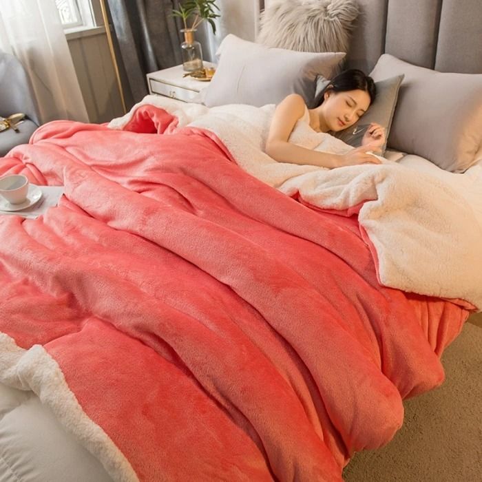 Wool Throw Blanket Keep Warm Winter Bed Blankets Double Sided Queen Duvet