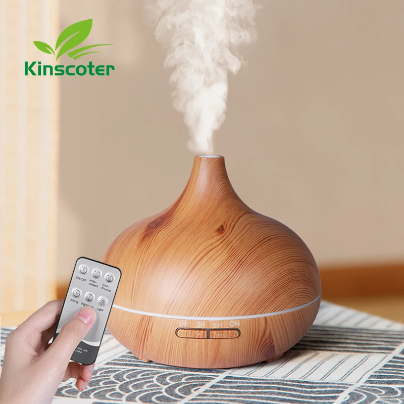 High Quality 500ml Aromatherapy Essential Oil Diffuser Wood Grain Remote Control Ultrasonic Air Humidifier with 7 Colors