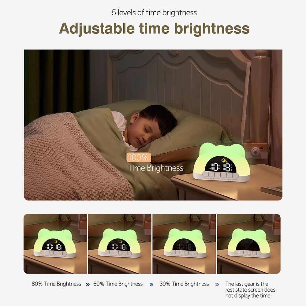 Bear Shaped Digital Wake Up Light Clock with Sunrise Simulation and Colorful Night Light