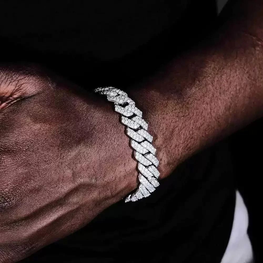 Mens Iced Out Cuban Bracelet Rhombus Design Diamond Look Chain