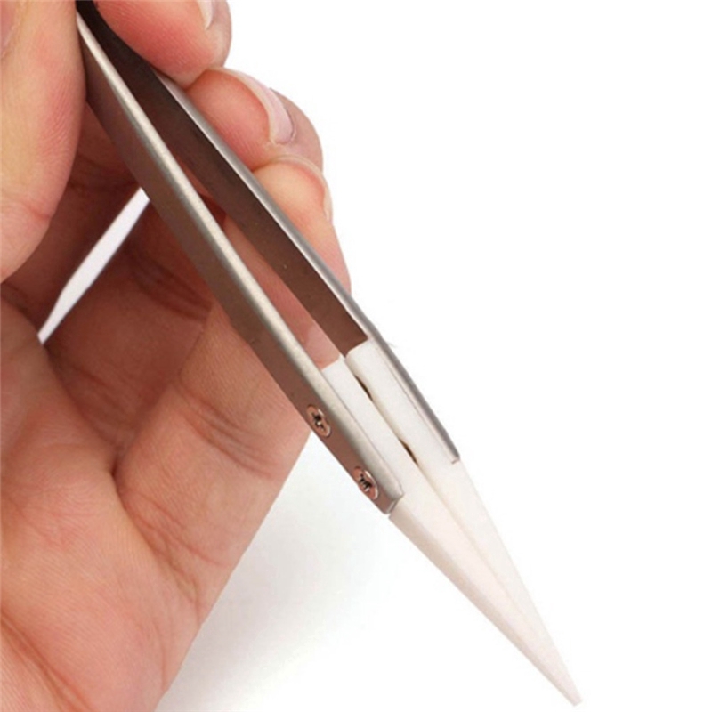 Heat Pointed Resistant Tweezer, Ceramic Tipped Stainless Steel Tweezers, Fine Pointed Tip for Soldering Electronics