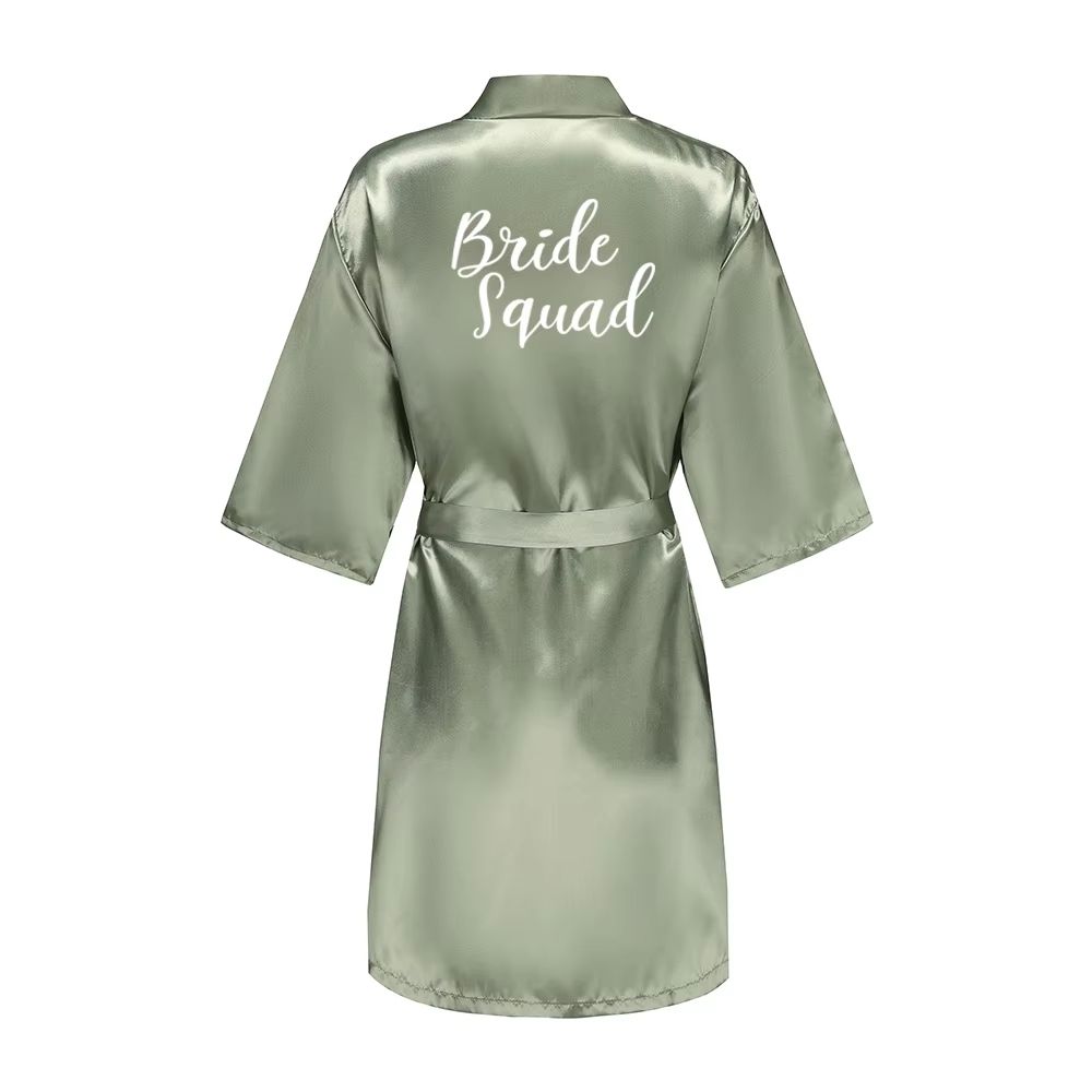 Grass Green Satin Bridal Party Robes With White Letter Bridesmaid Style