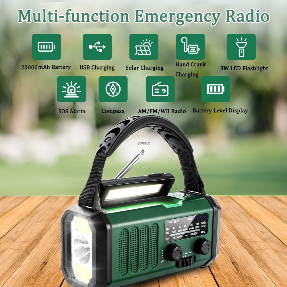 StormReady Solar Hand Crank Emergency Radio with Flashlight SOS Alarm and Power Bank