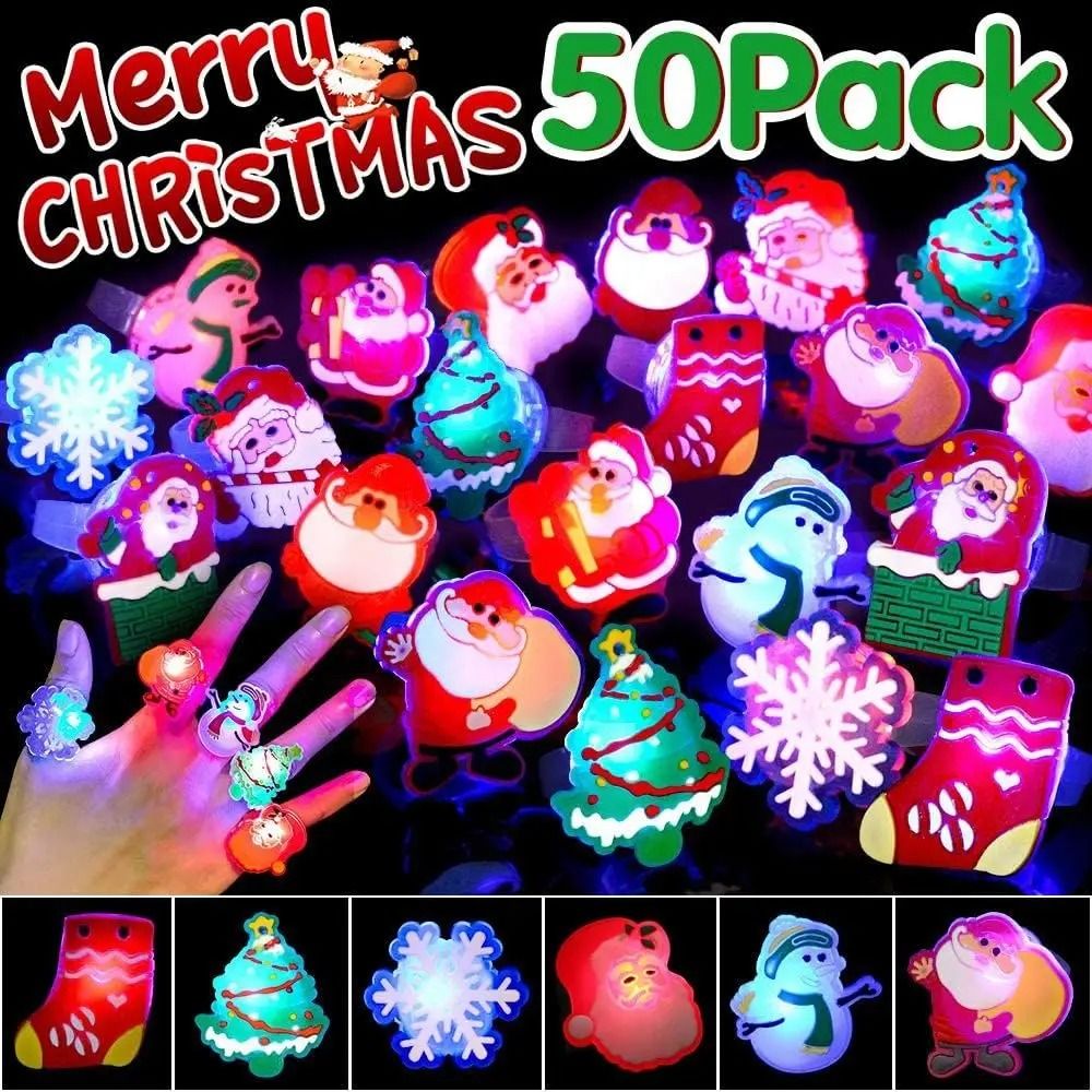 Christmas LED Flashing Rings – Festive Party Light-Up Toy Set