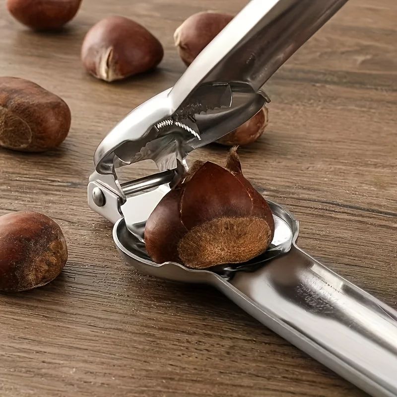 2-in-1 Chestnut & Walnut Opener Tool – Stainless Steel Nut Cracker Clip with Shell Cutter