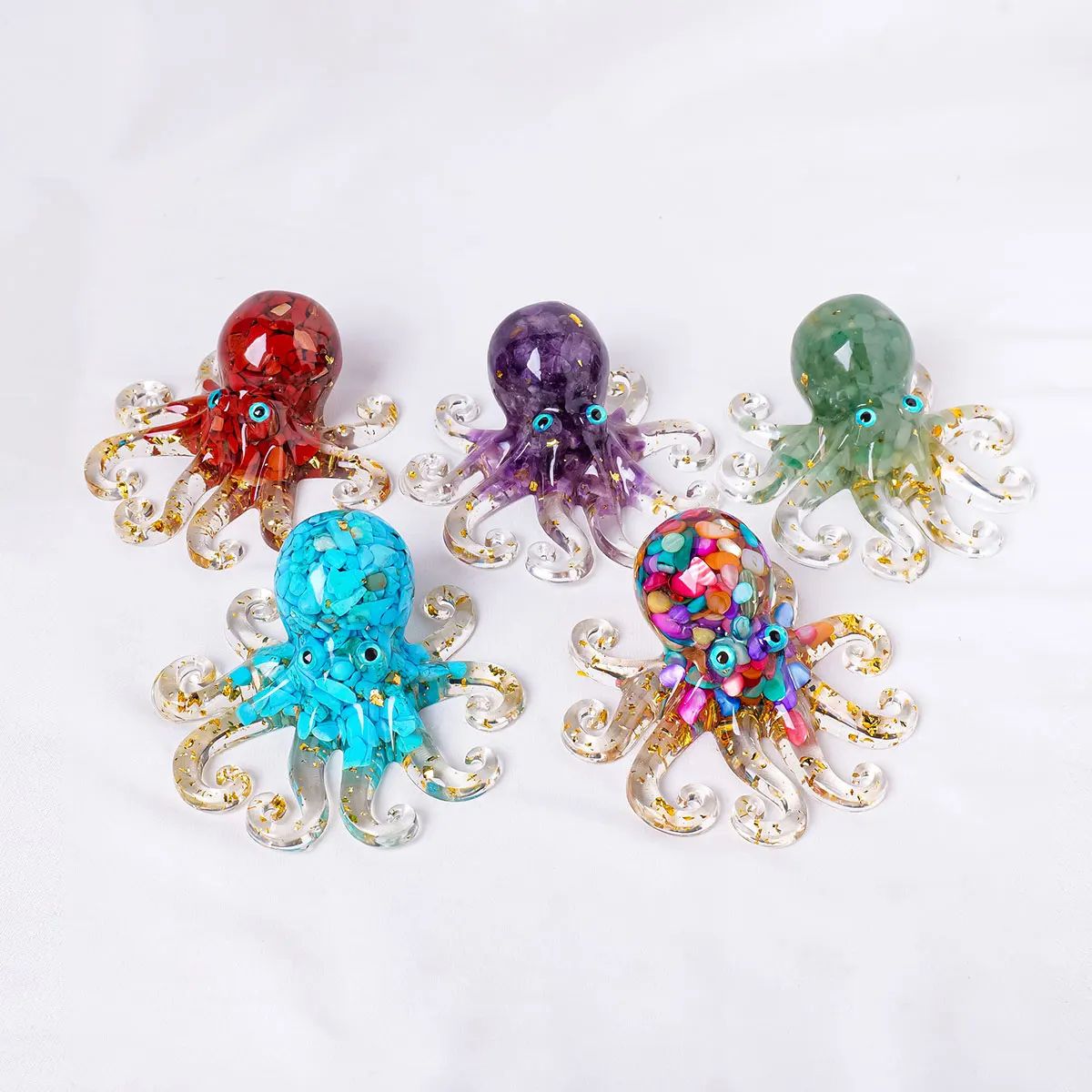 Crystal Octopus Statue Resin Ocean Figurine for Desk and Home Decor