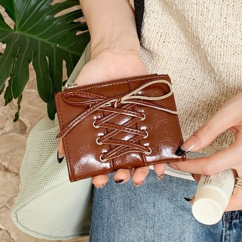 Y2K Lace-Up Bow Short Wallet with Slim Card Insert