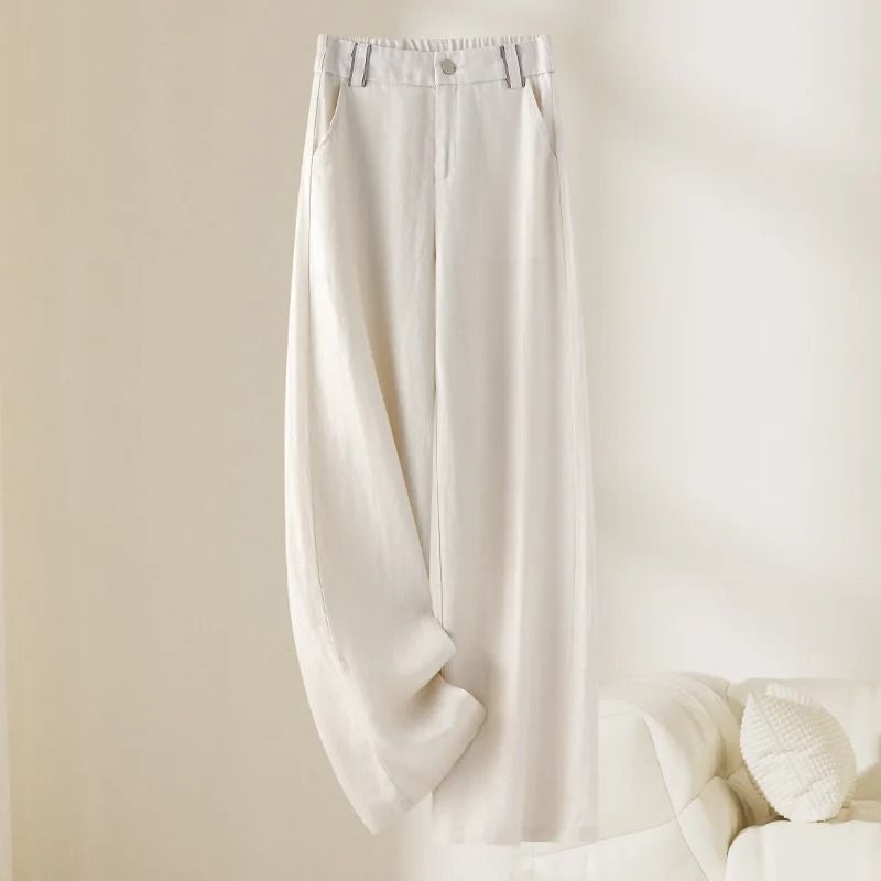 Women Linen Straight Leg Long Pants 2026 Summer High Waisted Lightweight Wide Leg Casual Trousers