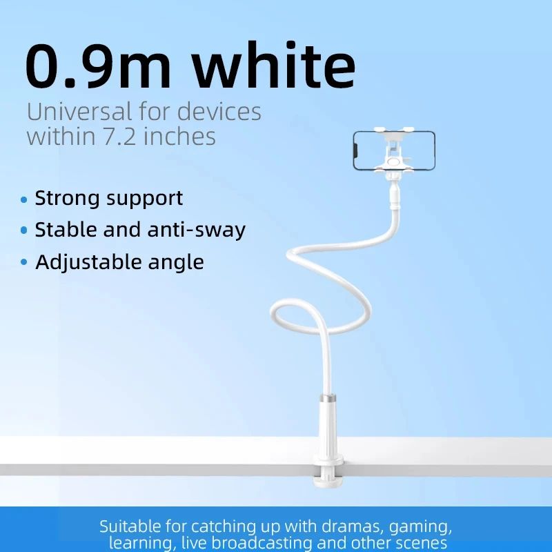 Universal Adjustable Phone Stand with Rotating Clip - Bedside & Desk Hands-Free Holder