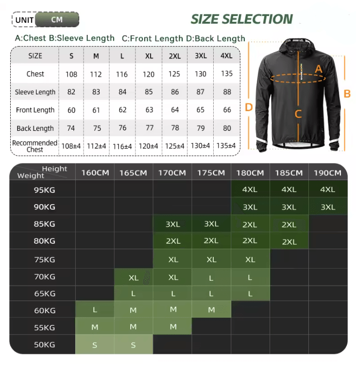 ROCKBROS Lightweight Waterproof Cycling Rain Jacket with Reflective Hood