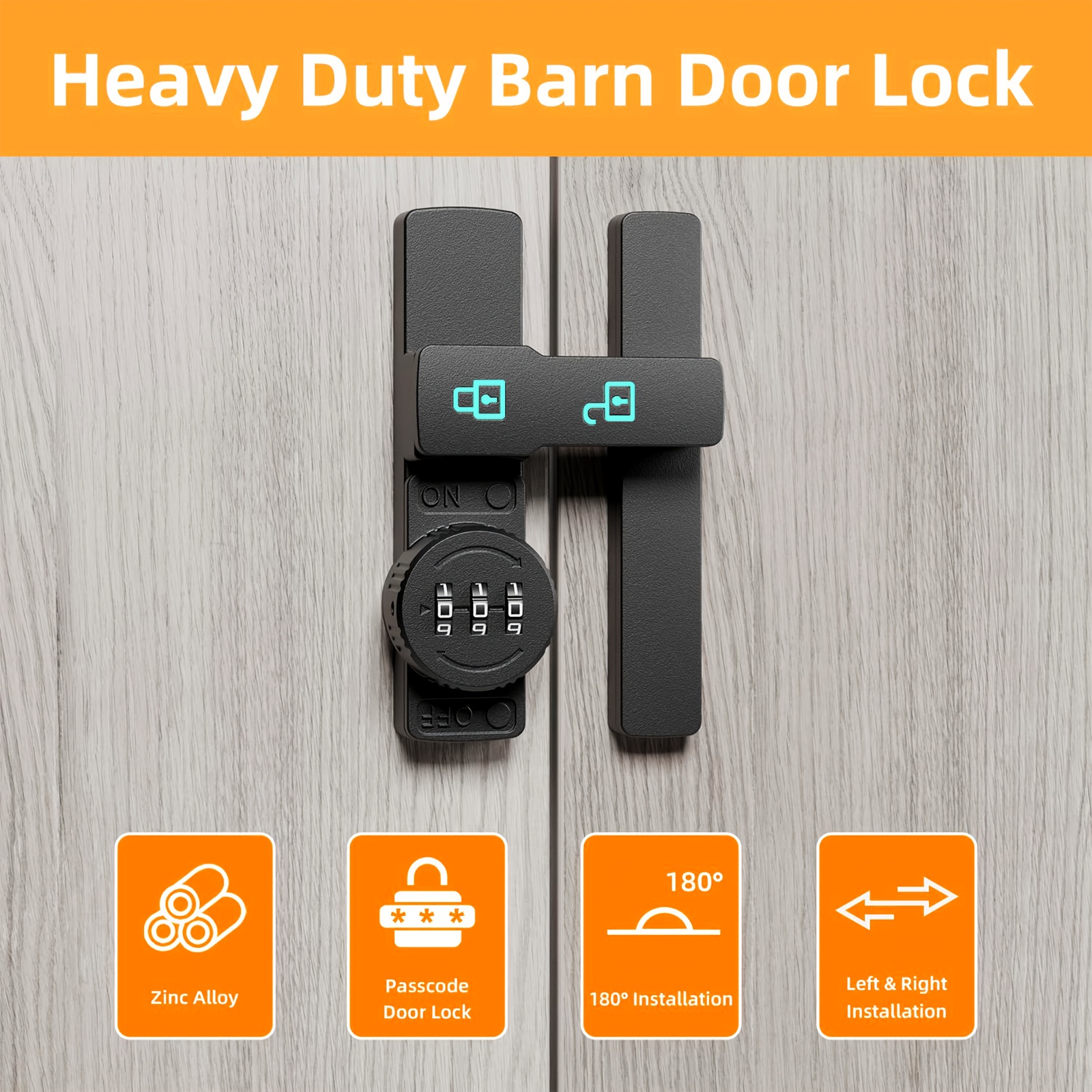 Combination Barn Door Lock, Keyless Password & Luminous Sliding Deadbolt