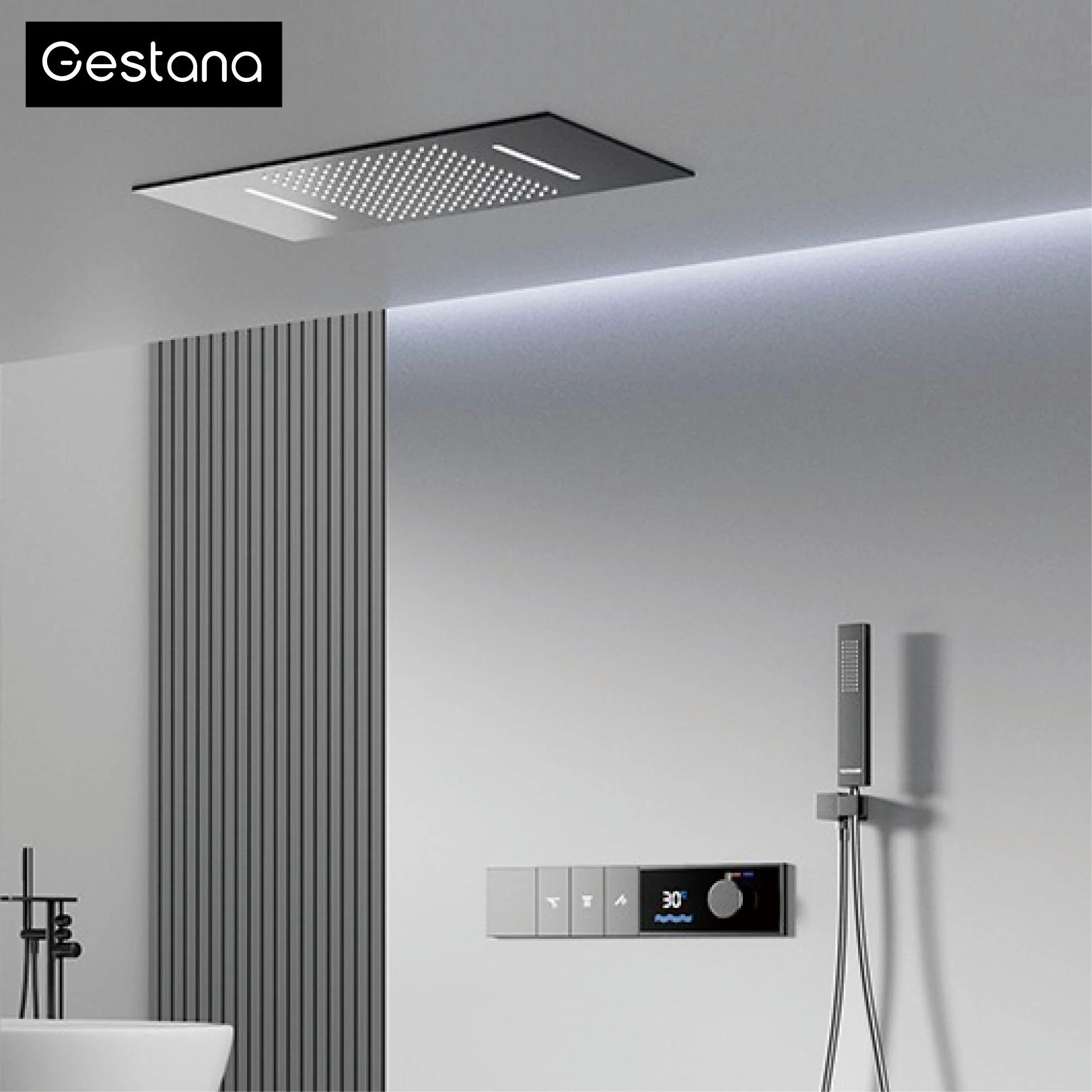 Luxury Thermostatic LED Shower System with Ceiling Waterfall & 3 Spray Modes