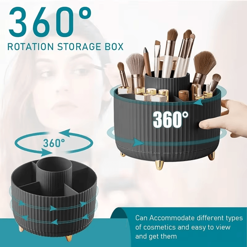 360° Rotating 5-Slot Makeup Brush Holder Organizer – Multi-Functional Desk & Vanity Cosmetic Storage
