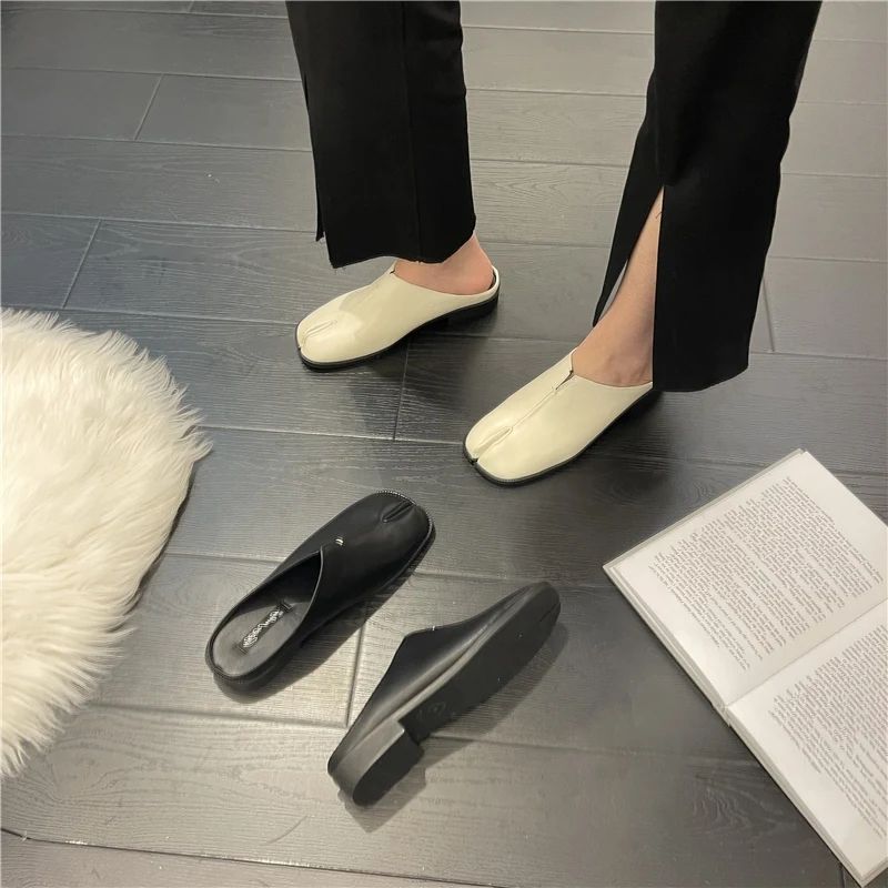 Women's Split Toe Tabi Ninja Flats Leather Casual Loafers