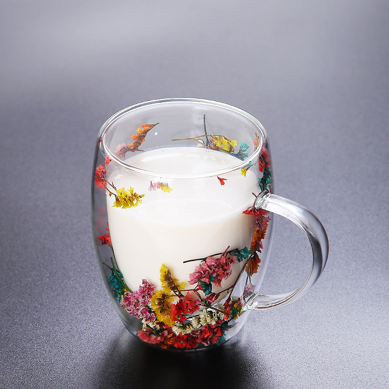 Heat Resistant Double Wall Glass Coffee Cup With Handle, Insulated Tea, Espresso, Milk Mug, Elegant Clear Gift Drinkware
