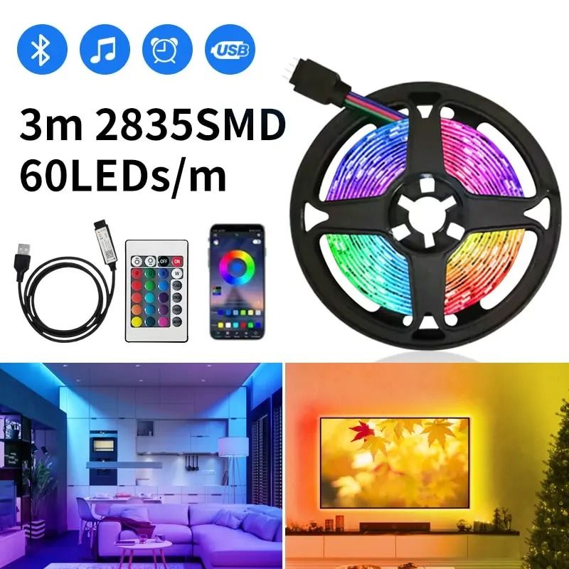 USB RGB LED Strip Light 3 Meter Bluetooth Music Control Backlight
