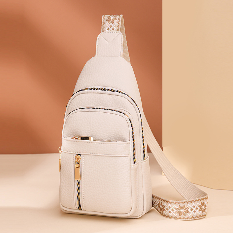Fashionable Retro Womens Bag PU Leather Crossbody Chest Bag with Zipper