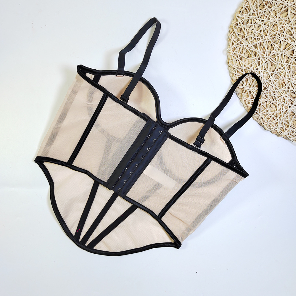 Sexy Color Block Mesh Corset Bustier Bra Crop Top for Women, Party & Night Club