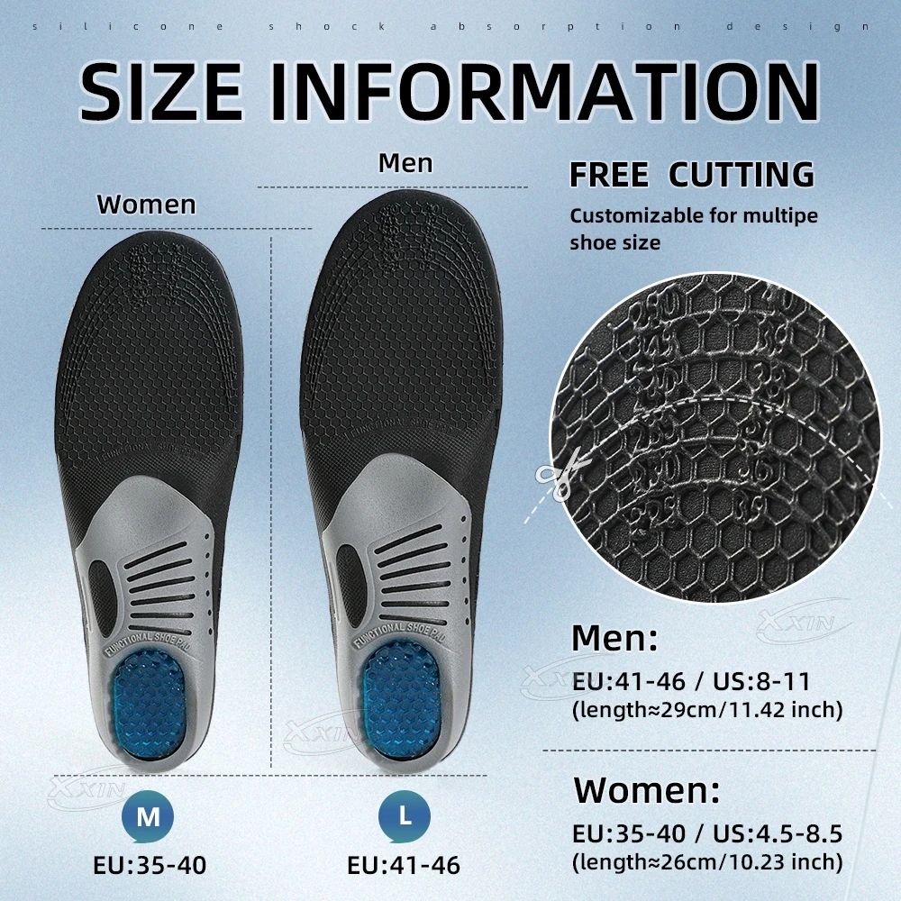 Gel Orthotic Arch Support Insoles Shock Absorbing Silicone Shoe Inserts for Sports and Daily Comfort