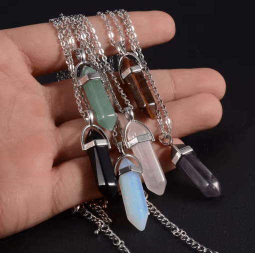 CrystalPoint Obsidian Chakra Pendant Necklace – Natural Crystal Pendulum Necklace Hexagonal Point