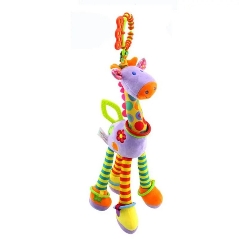 New Soft Cute Giraffe Animal Handbells Rattles Plush Infant Handle Toy with Teether