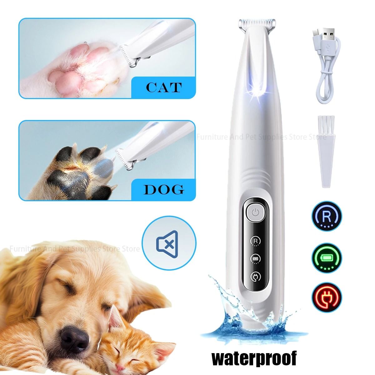 Waterproof Pet Paw Trimmer with LED Light and Display for Safe Precise Grooming