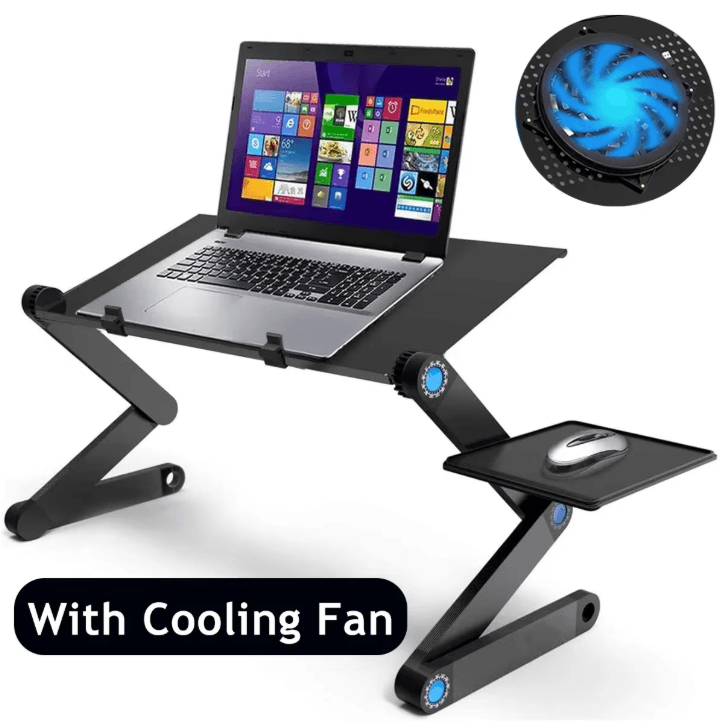 Adjustable Laptop Table Stand Portable Lap Desk with Mouse Pad and Cooling Holder
