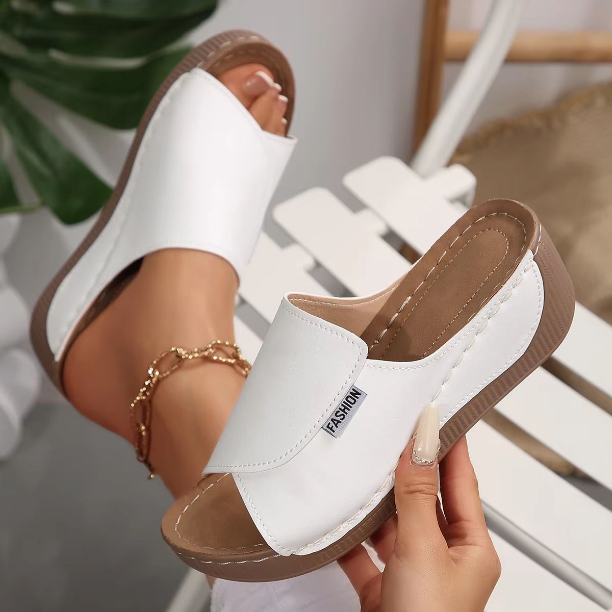 Women's Summer Wedge Slippers – Breathable Open Toe Fashion Slides with Adjustable Buckle