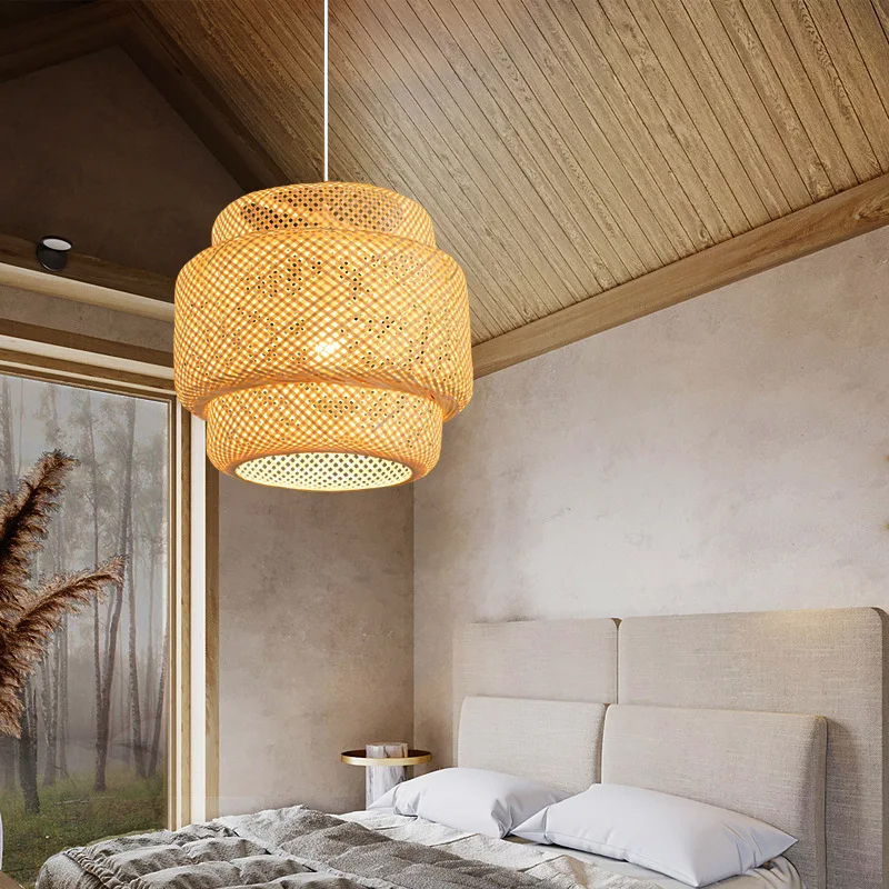 Handmade Bamboo Pendant Light – Elegant Hand Woven Chandelier for Bedroom, Dining Room, and Restaurant Spaces