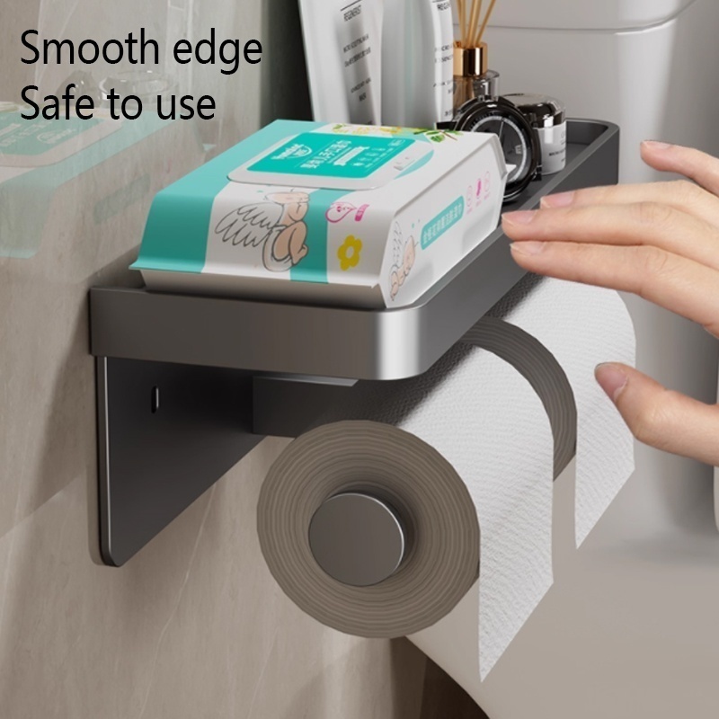 No Drill Toilet Paper Holder Wall Mounted Aluminum Bathroom Tissue Rackbatj