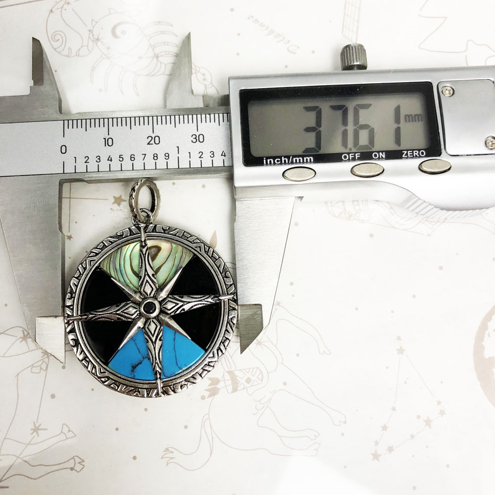 Turquoise Compass Pendant in Sterling Silver Lucky Charm Gift