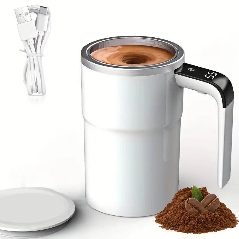 Rechargeable Self Stirring Mug with Digital Temperature Display and Magnetic Mixing
