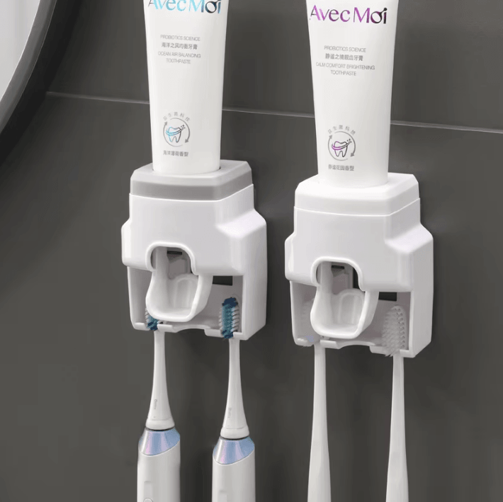 Automatic Toothpaste Dispenser with Toothbrush Holder – Wall-Mounted Bathroom Organizer