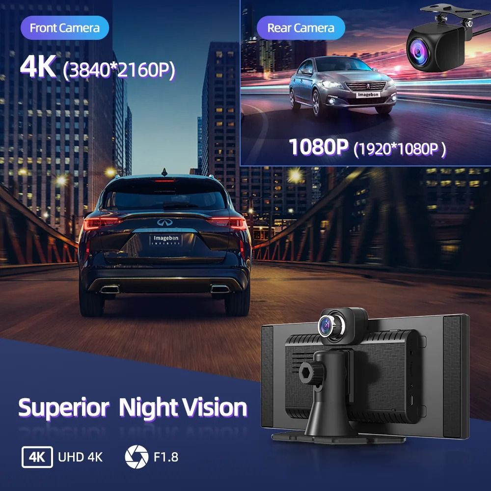 11.4 inch 4K Dash Cam with Wireless CarPlay and Android Auto