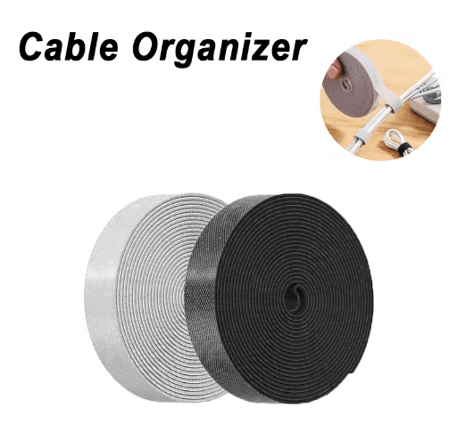 5M Reusable Cable Organizer Straps – Free-Cut Fastening Tape for Desk & Wire Storage