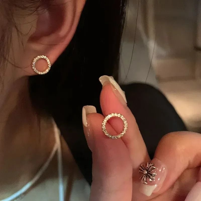 Delicate Small Circle Crystal Studs