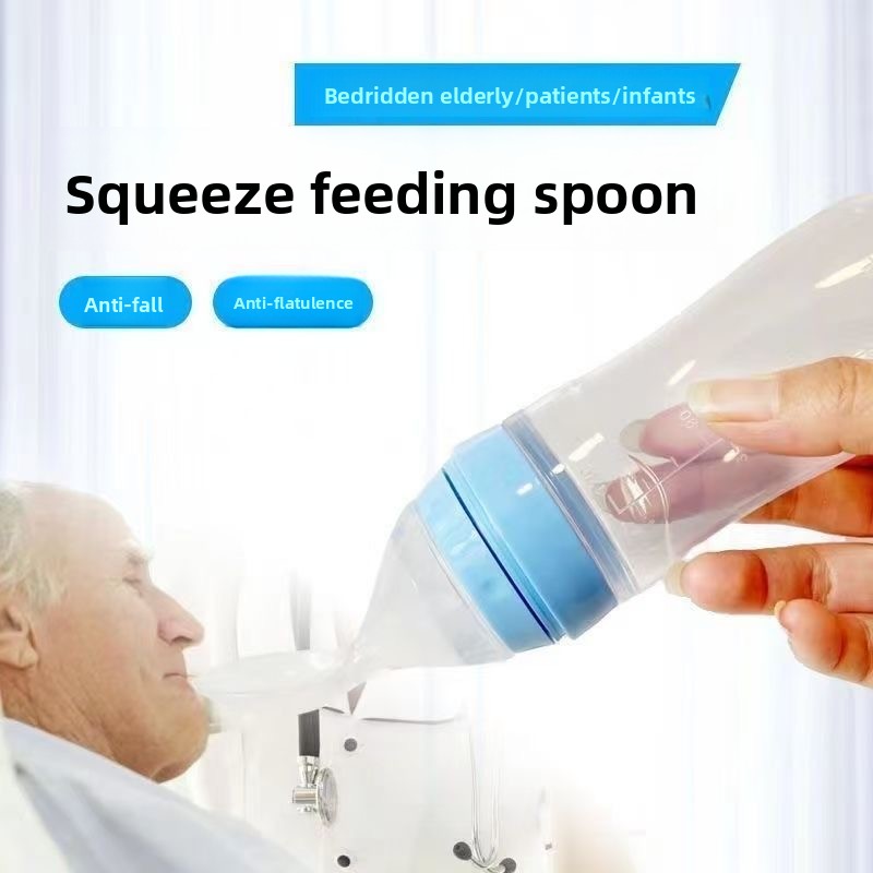 Squeeze Spoon Milk Feeding Bottle Cup, Safe Silicone Baby Bottle with Spoon, Rice Cereal Food Supplement Bottle