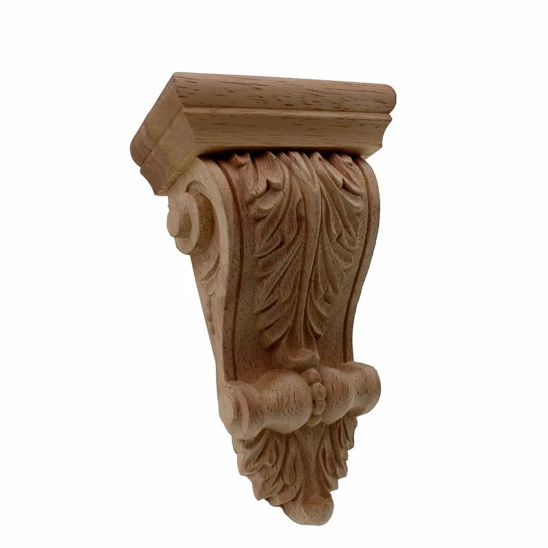 Natural Oak Wood Carved Applique Decorative Furniture Onlay for Vintage Home Accent