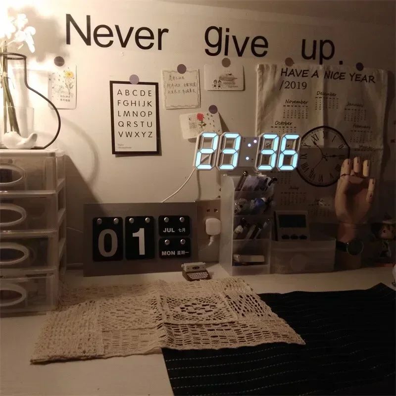 3D LED Digital Wall Clock – Modern Glow Night Mode Display Clock with Temperature & Alarm