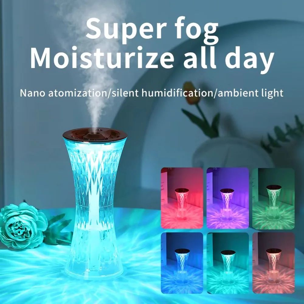 Glass Air Humidifier Aroma Diffuser with Ambient Light Crystal Lamp Design