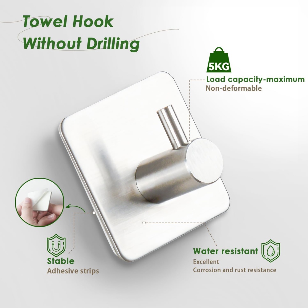 Heavy Duty Self Adhesive Towel Rack Waterproof Wall Hook No Drilling Required
