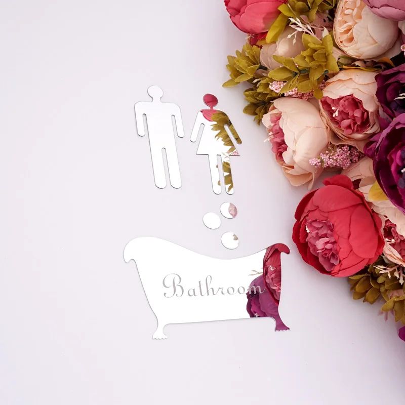Acrylic Mirror Bathroom Sign Set – Man & Woman Toilet Door Stickers for Home & Public Restroom Decor