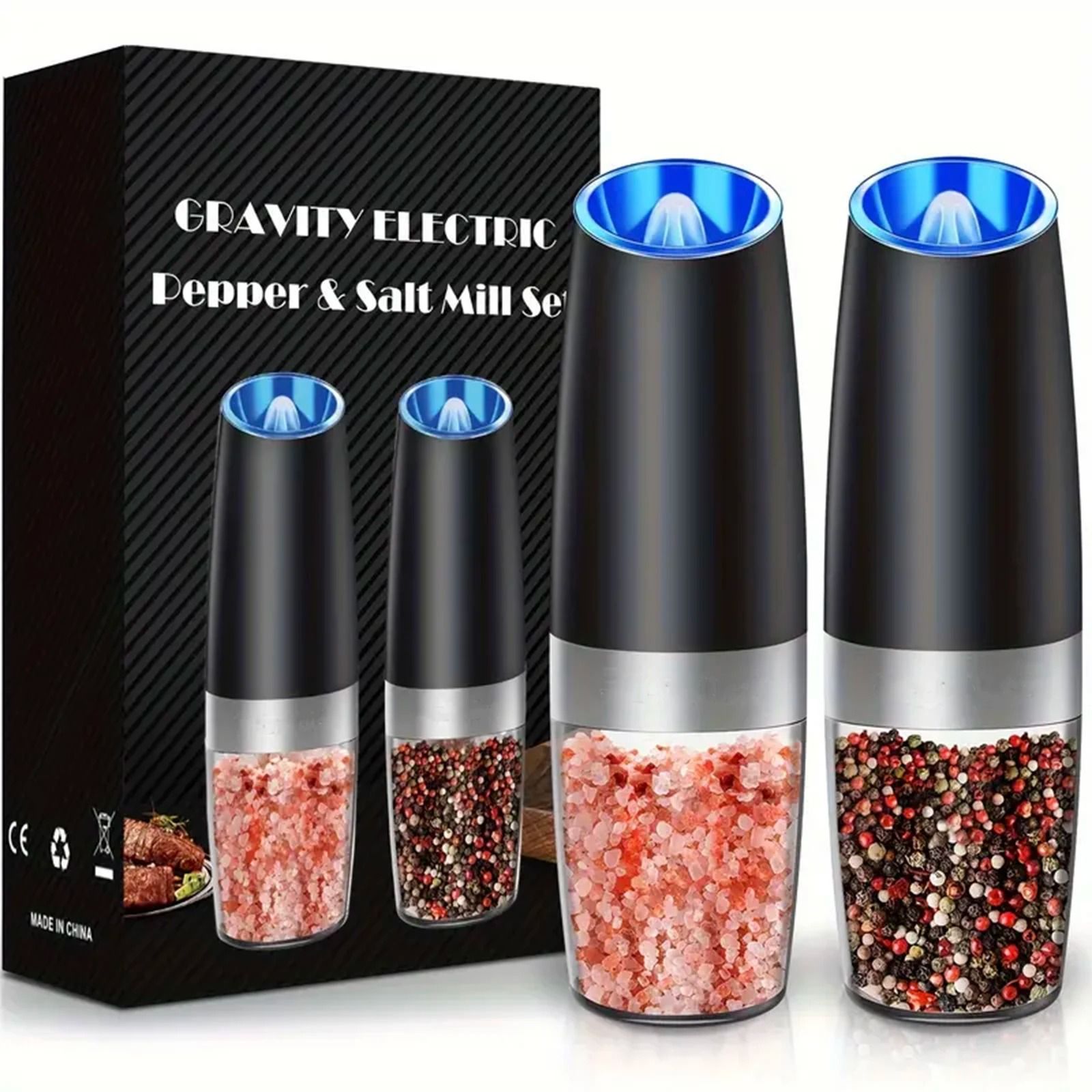 Gravity Electric Salt and Pepper Mill with Automatic Tilt Grind and Adjustable Coarseness