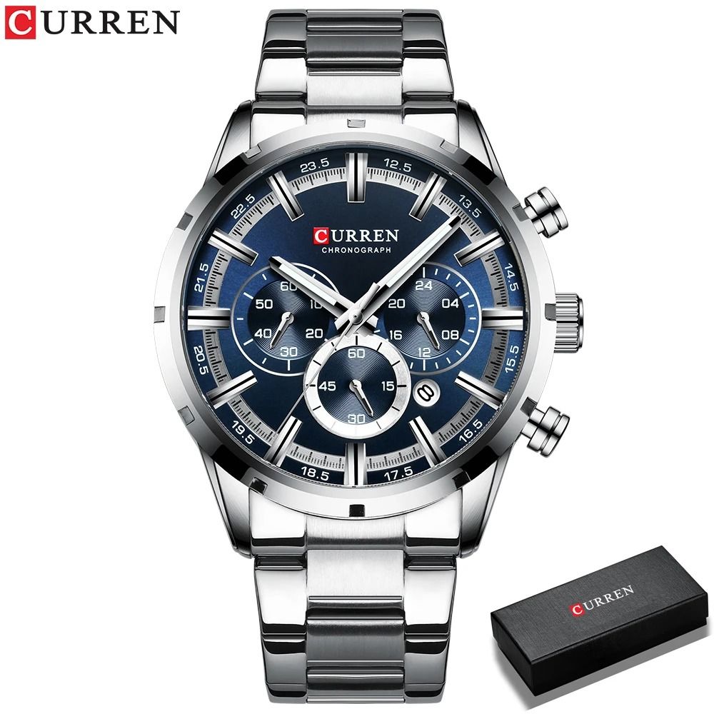Curren Stainless Steel Chronograph Quartz Watch for Men with Water Resistant Design