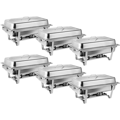 6 Pack Full Size Stainless Steel Chafing Dishes for Catering and Buffet Service
