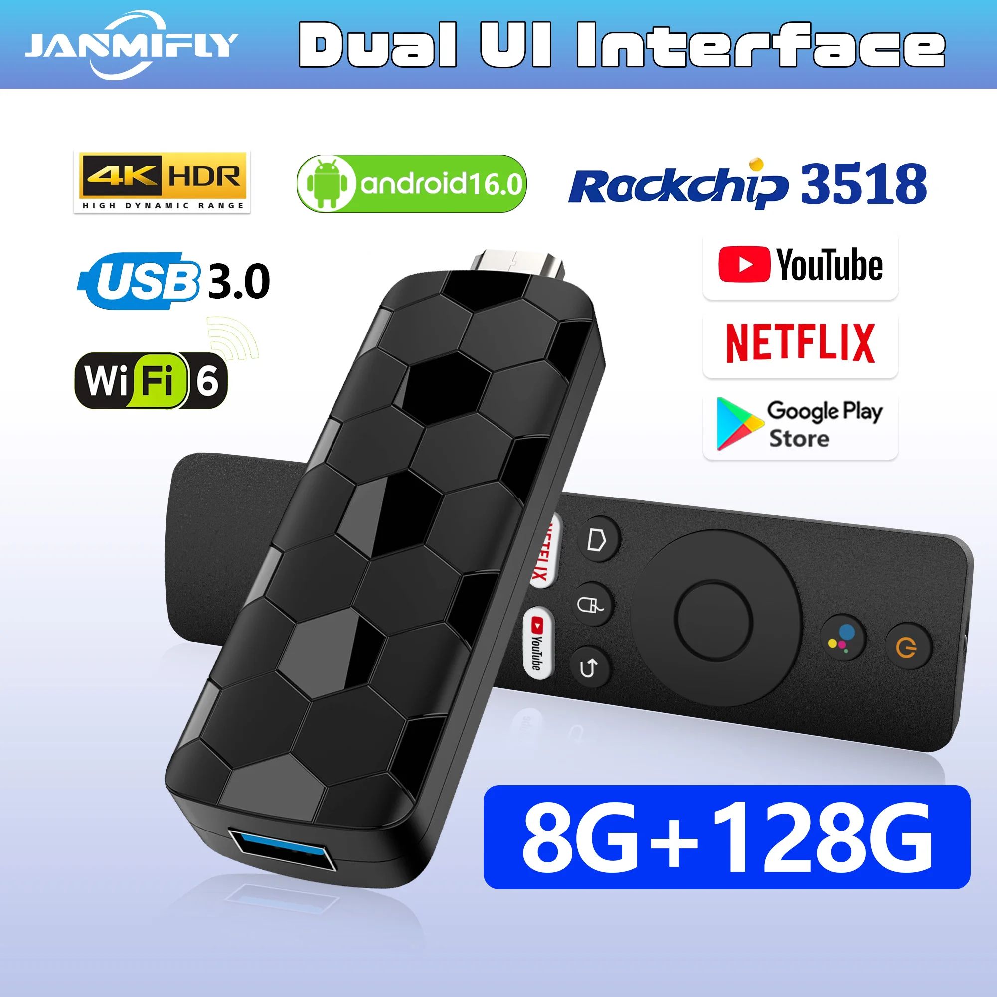 R3+ 8K Android TV Stick with WiFi 6 & Voice Remote (8GB/128GB)